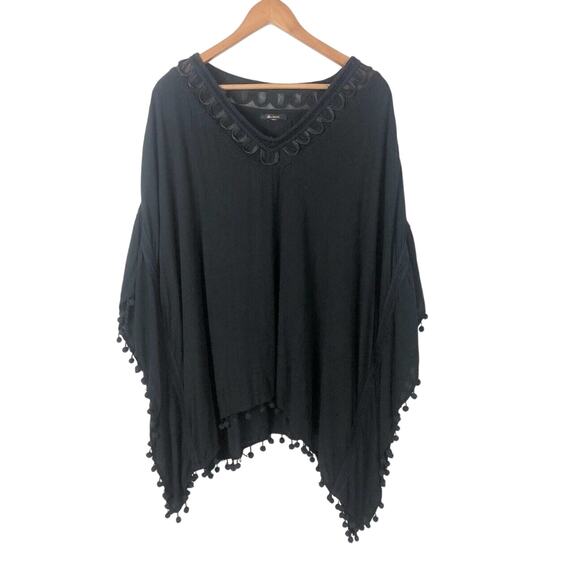 Ella Moss Women’s Sz Medium Large Black Poncho Style Fringe Drape Top - Picture 1 of 7